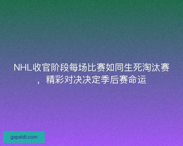 NHL收官阶段每场比赛如同生死淘汰赛，精彩对决决定季后赛命运