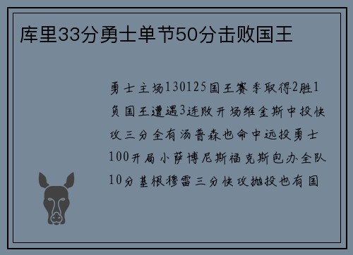 库里33分勇士单节50分击败国王